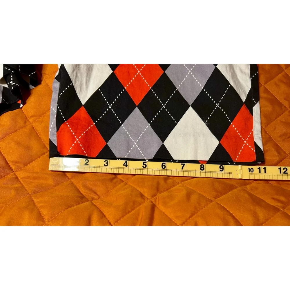 Men's Royal & Awesome Flat Front Golf Chino Shorts Size 36 Black Orange Argyle